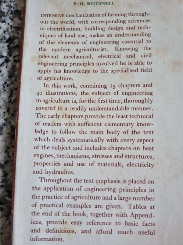 ENGINEERING IN AGRICULTURE by P H SOUTHWELL  1962 (  farming agriculture farm  )