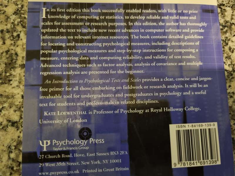 An Introduction to PSYCHOLOGICAL TESTS and SCALES KATE MIRIAM LOEWENTHAL 2nd Edition 2004