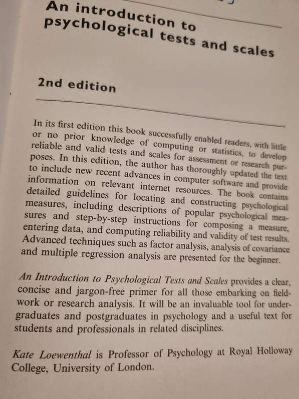 An Introduction to PSYCHOLOGICAL TESTS and SCALES KATE MIRIAM LOEWENTHAL 2nd Edition 2004