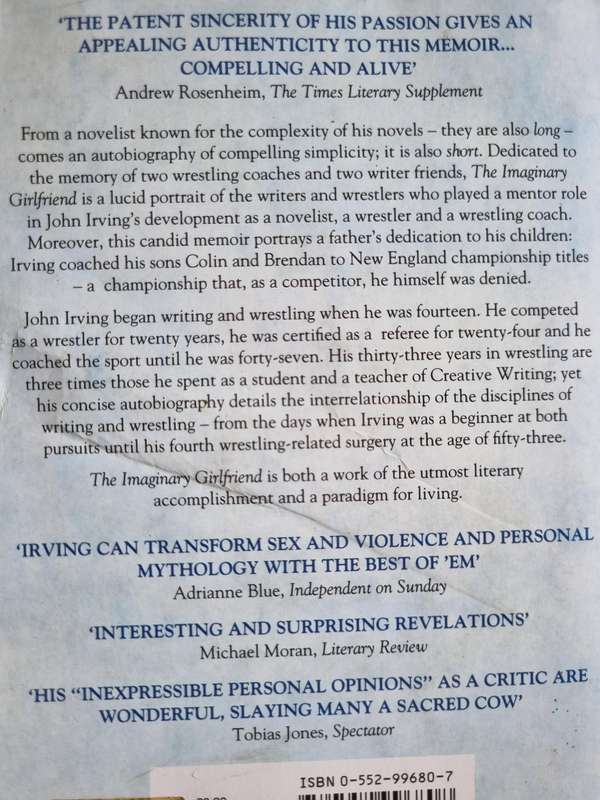 J0HN IRVING THE IMAGINARY GIRLFRIEND A MEMOIR ( author of The World According to Garp )