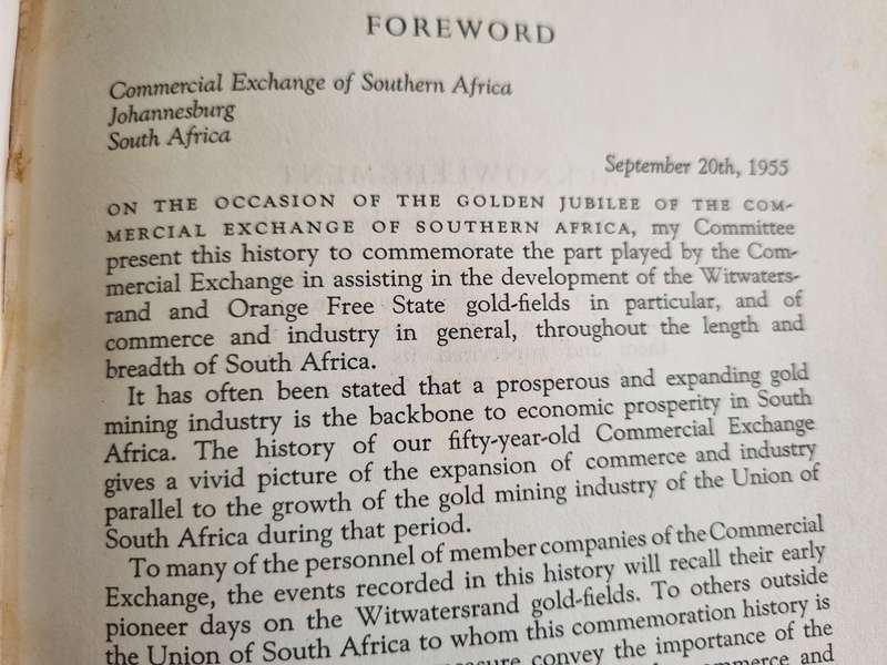 History of the COMMERCIAL EXCHANGE of SOUTHERN AFRICA 1905 - 1955