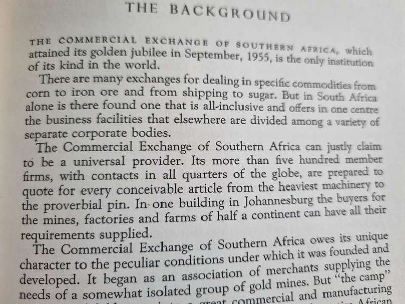 History of the COMMERCIAL EXCHANGE of SOUTHERN AFRICA 1905 - 1955