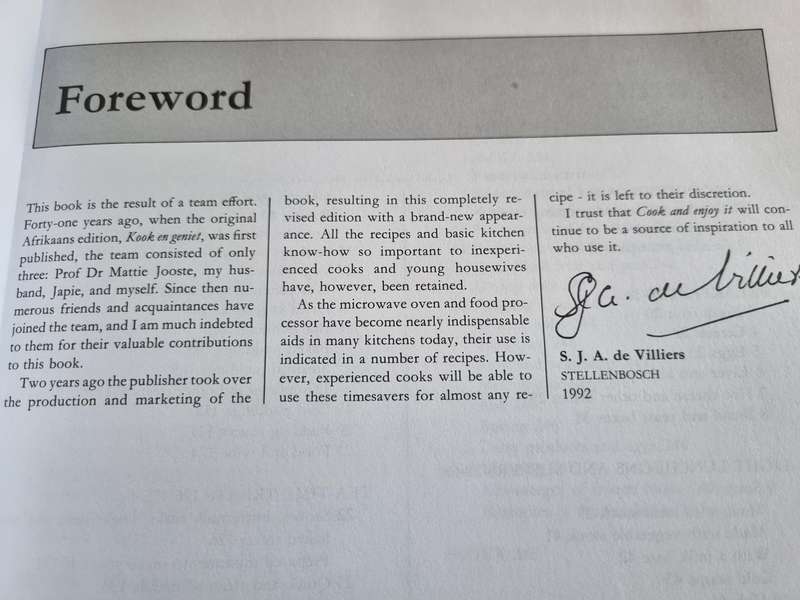 COOK AND ENJOY IT S J A DE VILLIERS Seventh Completely Revised Edition ( South African Cookbook  & )