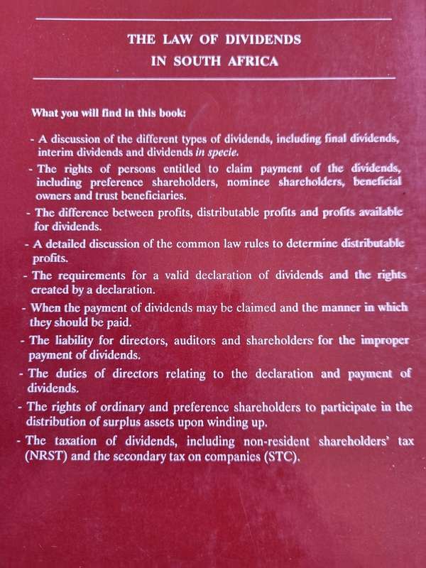 THE LAW OF DIVIDENDS IN SOUTH AFRICA J L VAN DORSTEN
