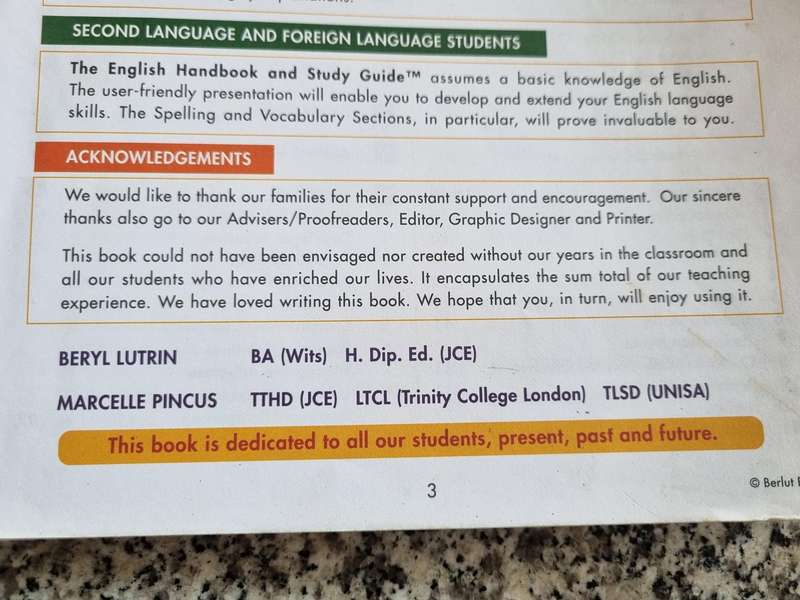 ENGLISH HANDBOOK & STUDY GUIDE English Students SENIOR PRIMARY - MATRIC and BEYOND BERYL LUTRIN