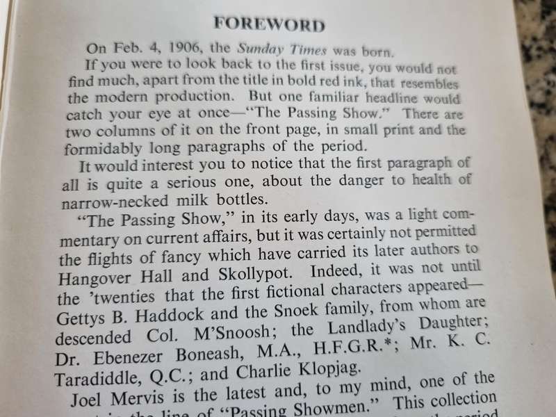 The Passing Show by JOEL MERVIS ( light commentary on current affairs in early Sunday Times column