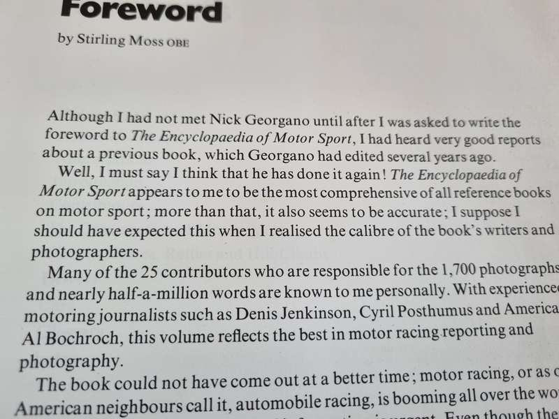 The ENCYCLOPAEDIA OF MOTOR SPORT Ed. G N GEORGANO Fwd. Stirling Moss
