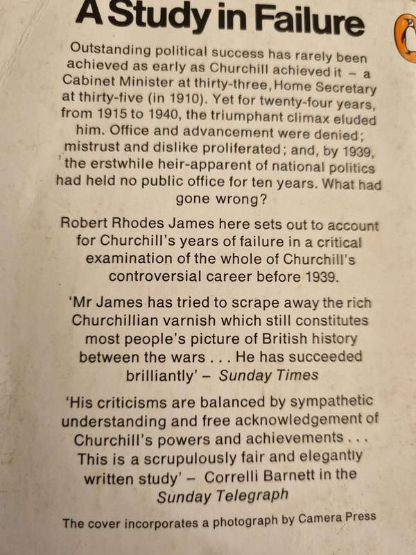 CHURCHILL A STUDY IN FAILURE 1900 - 1939 ROBERT RHODES JAMES some index ref to S A  & Boer Republic