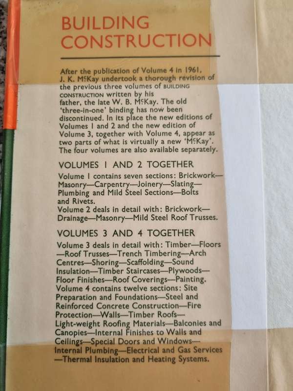 W B McKAY  & J K McKAY Building Construction Volumes 1 2 3 & 4 1963 ( building )