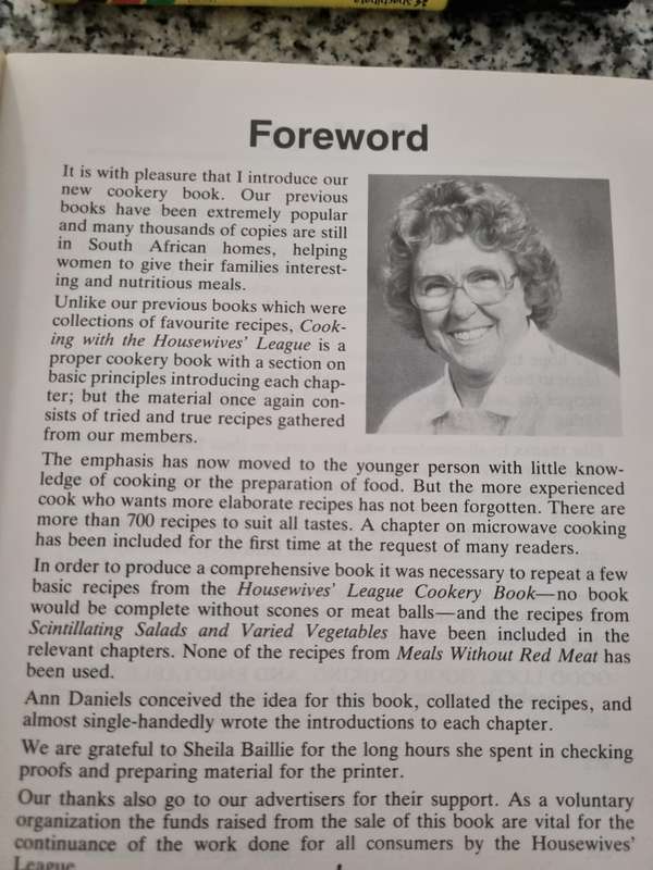 COOKING with the HOUSEWIVES LEAGUE Recipes submitted by South African Members  1989