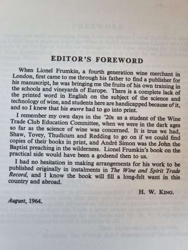 The SCIENCE and TECHNIQUE of WINE LIONEL FRUMKIN Second Edition 1967