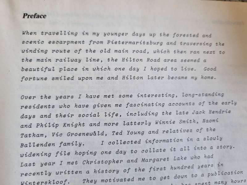 THE STORY OF HILTON ROAD VILLAGE J HOEPFI C LAKE M LAKE near Pietermaritzburg KZN Midlands history )