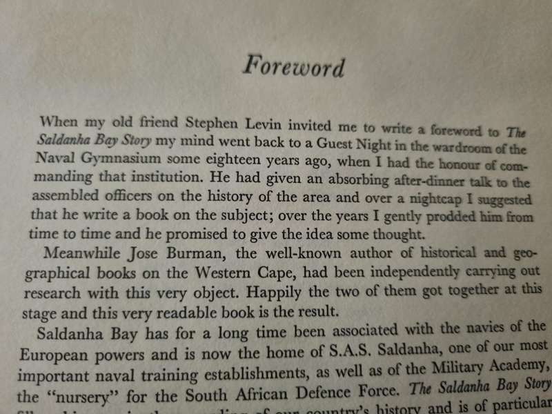 THE SALDANHA BAY STORY JOSE BURMAN STEPHEN LEVIN ex library  ( West Coast Cape Province )
