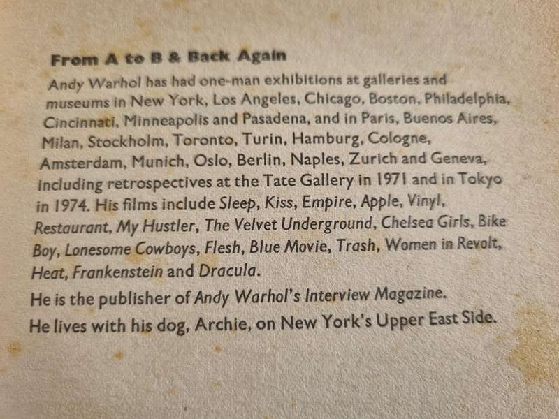 THE PHILOSOPHY of ANDY WARHOL From A  to B and Back Again ( artist )
