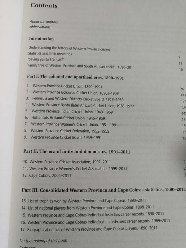 Signed Krish Reddy A HISTORY OF WESTERN PROVINCE CRICKET 1890 -2011 The Blue Book Andre Odendaal