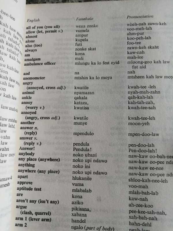 FANAKALO MINERS DICTIONARY MYNERSWOORDEBOEK Chamber of Mines Services English Afrikaans Fanakalo