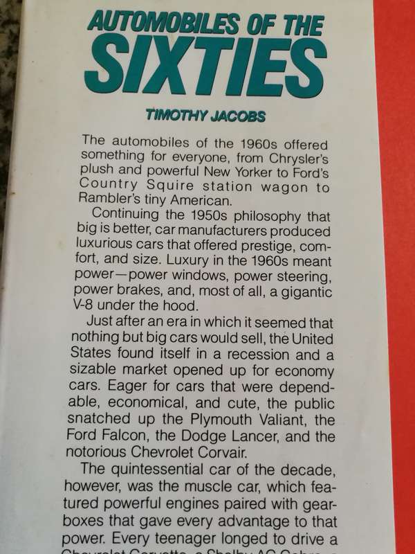 AUTOMOBILES OF THE SIXTIES TIMOTHY JACOBS  ( MOTOR CARS  MOTORCARS )