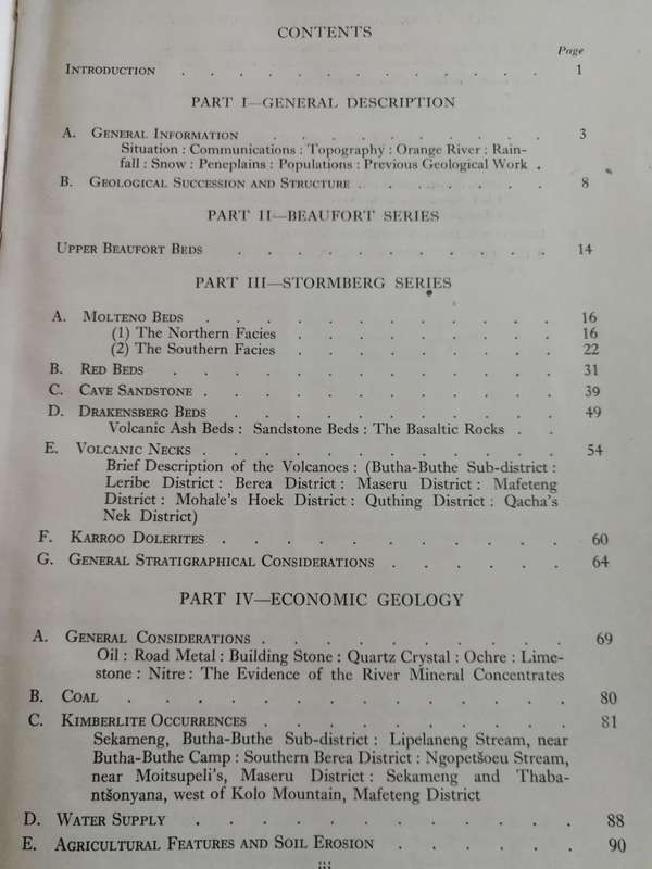 REPORT on the GEOLOGY OF BASUTOLAND by G M STOCKLEY 1947 now known as Lesotho