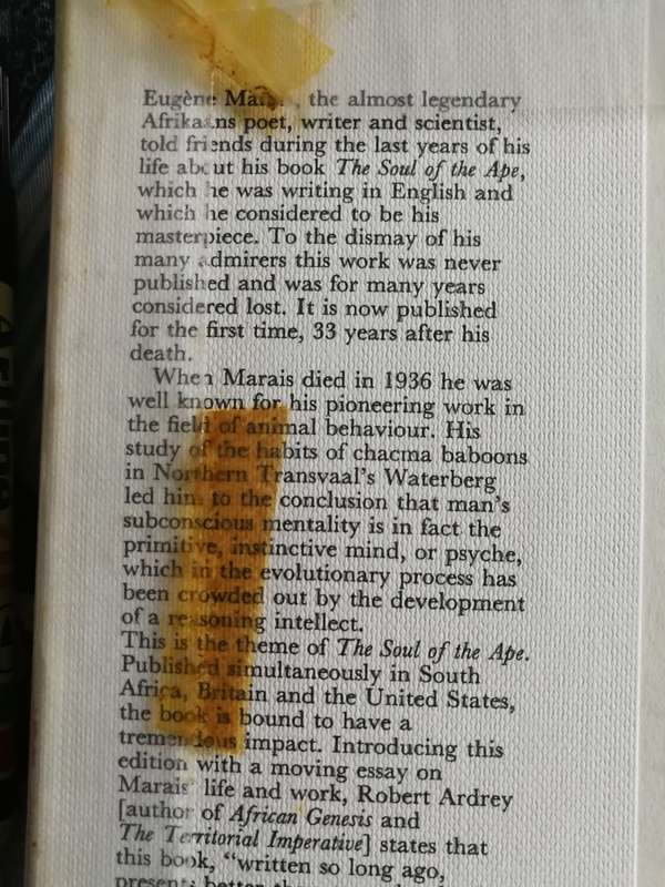 THE SOUL OF THE APE EUGENE MARAIS Introduction Robert ARDREY Human & Rousseau 1969