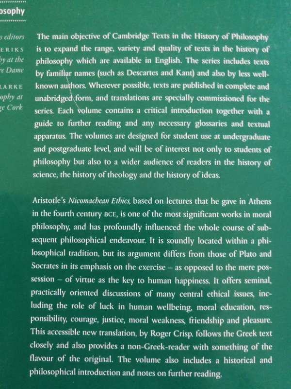 NICOMACHEAN ETHICS ARISTOTLE Edited by ROGER CRISP Cambridge Texts in the History of Philosophy