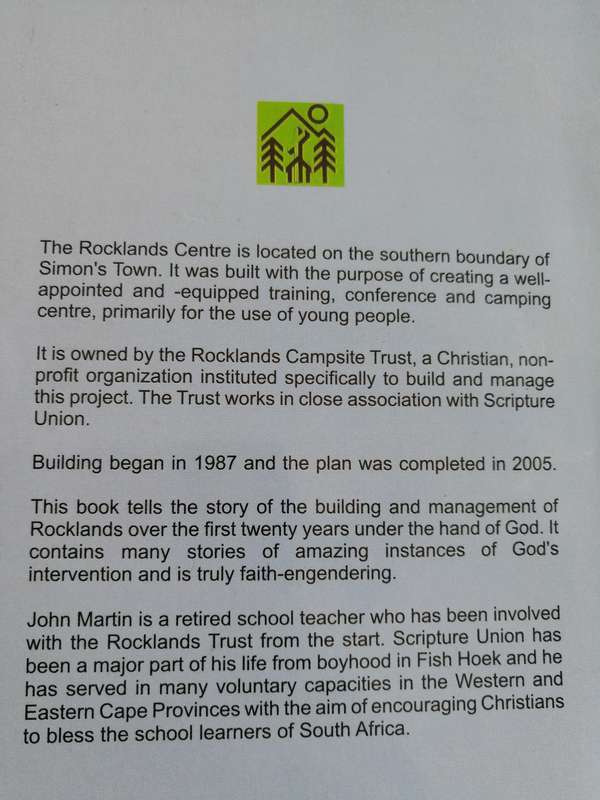 BUILDING THE ROCKLANDS CENTRE SIMON'S TOWN JOHN MARTIN 1987 to 2005 Campsite Trust construction