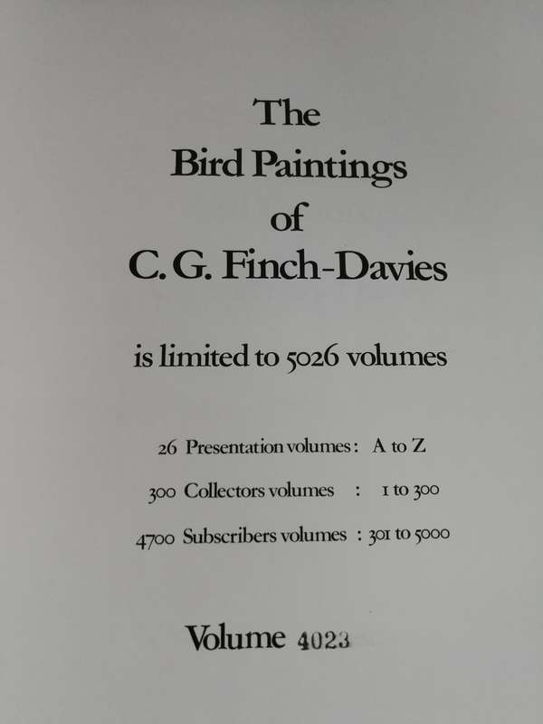 THE BIRD PAINTINGS OF C G FINCH-DAVIES Limited Edition 4023 of 5026 copies FINCH DAVIES