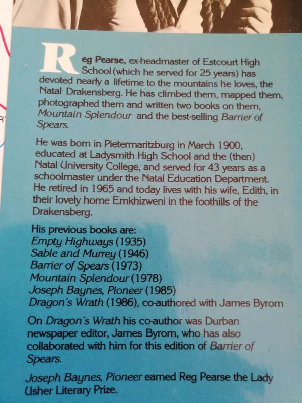 BARRIER OF SPEARS Drama of the Drakensberg R O PEARSE New Edition with JAMES BYROM ( Mountains )