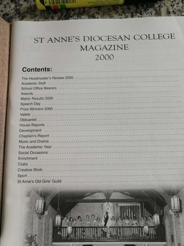 St ANNE'S DIOCESAN COLLEGE 2000 MAGAZINE (Hilton KZN Girls School )