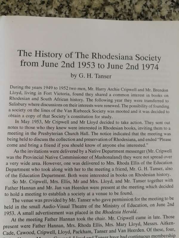HERITAGE OF ZIMBABWE Publication no. 22 SPECIAL ISSUE GOLDEN JUBILEE of the SOCIETY 2003 Rhodesiana