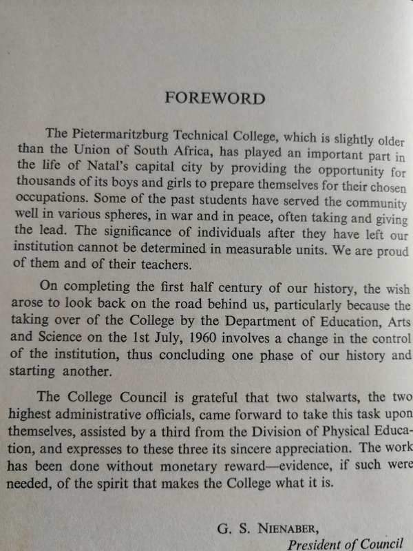 THE PIETERMARITZBURG TECHNICAL COLLEGE 1910 - 1960 R McCLELLAND  C E AXELSON T H J ESTERHUIZEN