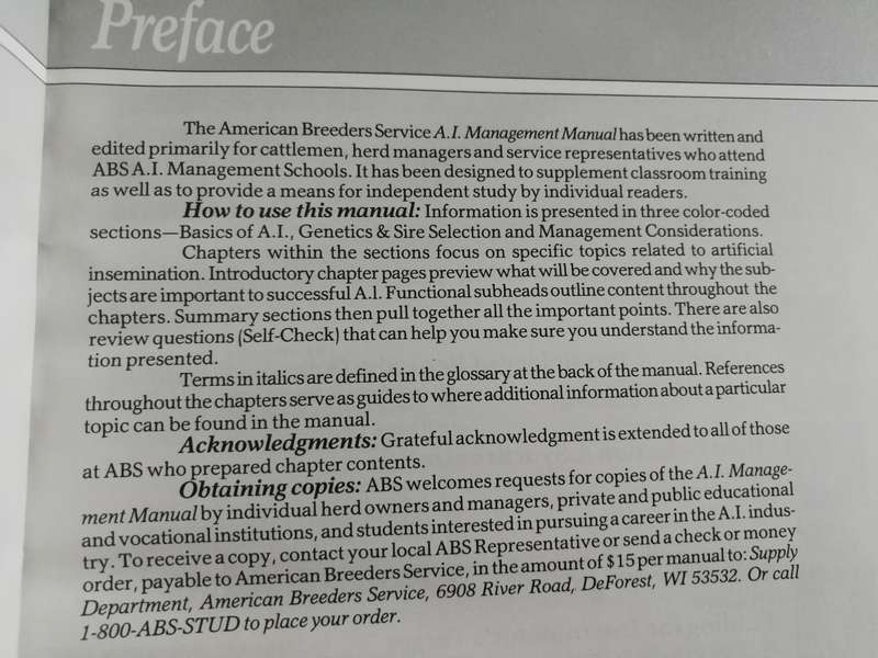 A I MANAGEMENT MANUAL ARTIFICIAL INSEMINATION AMERICAN BREEDERS SERVICE FARMING agriculture beef
