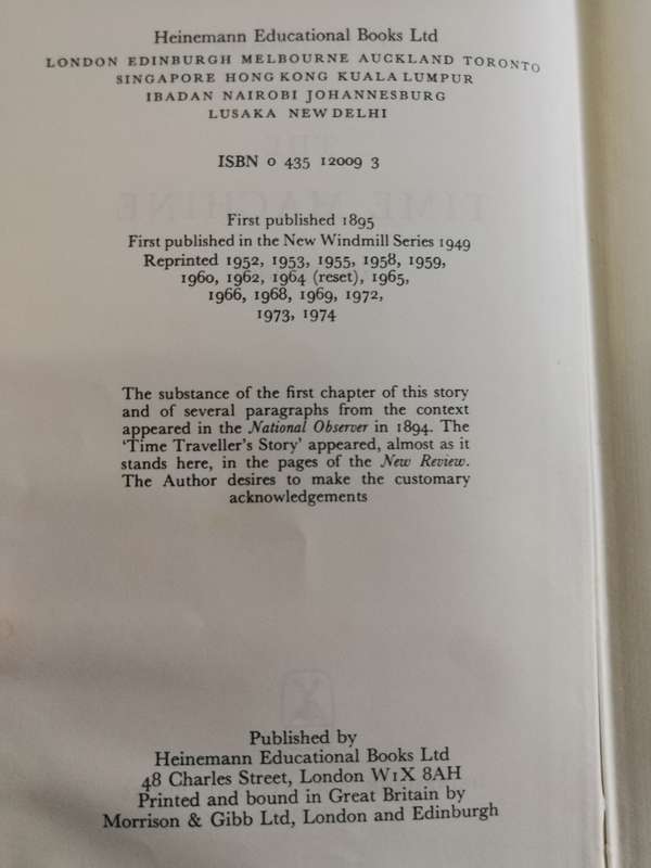 H G WELLS THE TIME MACHINE An Invention Hardcover Heinemann 1974
