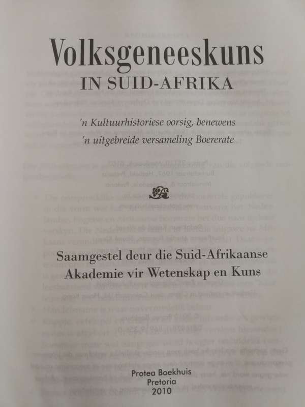 VOLKSGENEESKUNS in SUID AFRIKA SAAMGESTEL DEUR DIE AKADEMIE vir WETENSKAP en KUNS  Boerate