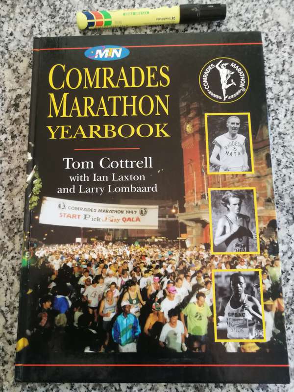 COMRADES MARATHON YEARBOOK TOM COTTREELL with IAN LAXTON & LARRY LOMBAARD (  running  )
