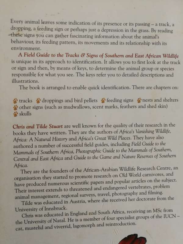 A FIELD GUIDE TO THE TRACKS & SIGNS of SOUTHERN & EAST AFRICAN WILDLIFE C & T STUART tracking spoor