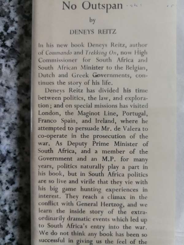 NO OUTSPAN DENYS REITZ ( NO-OUTSPAN ) Faber and Faber Fourth Imp.  1945