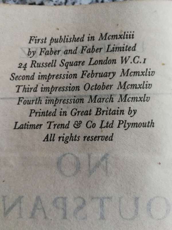 NO OUTSPAN DENYS REITZ ( NO-OUTSPAN ) Faber and Faber Fourth Imp.  1945