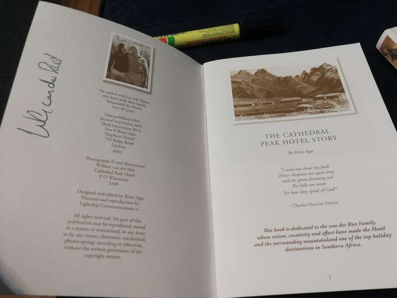 CATHEDRAL PEAK HOTEL STORY History of the Drakensberg Hotel BRIAN AGAR  SIGNED by the Hotel Owner