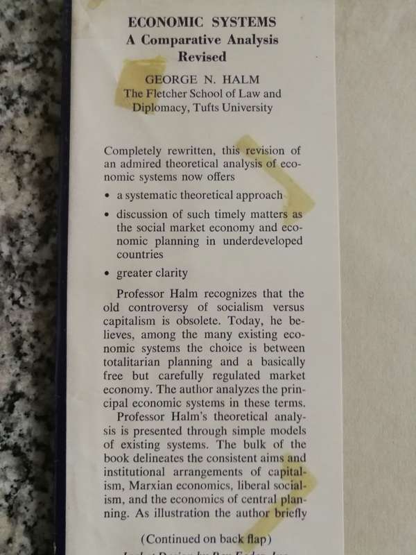 ECONOMIC SYSTEMS A COMPARITIVE ANALYSIS Revised Edition 1964 GEORGE N HALM
