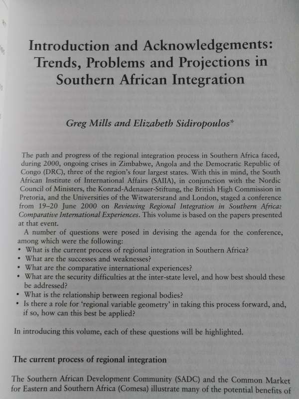 REGIONAL INTERGRATION IN SOUTHERN AFRICA Comparative International Perspectives  Ed. C CLAPHAM and o