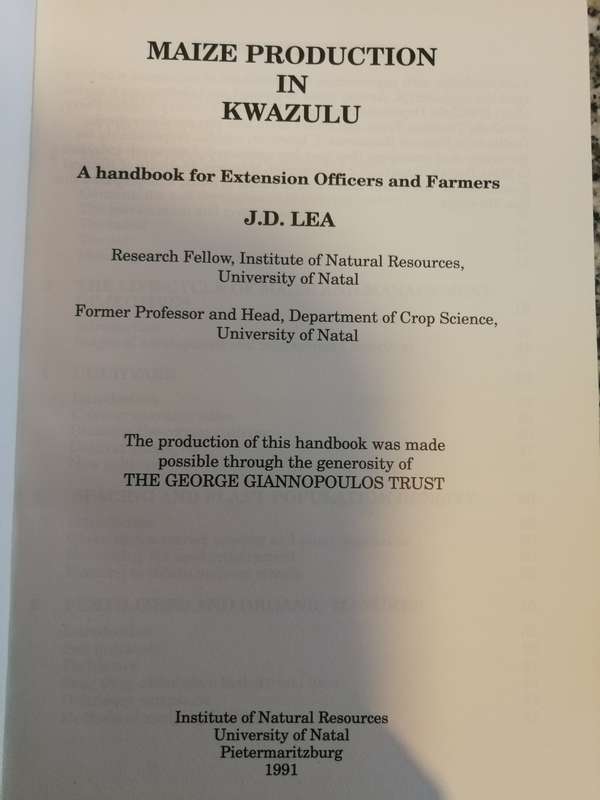 MAIZE PRODUCTION IN KWAZULU Handbook for Extension Officers & Farmers  JD LEA  KwaZulu Natal farming