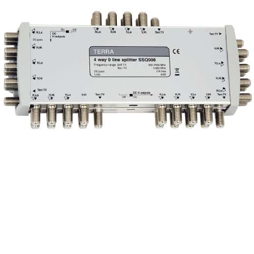Terra SSQ908 - 4 way splitter for 8 SAT IF and terrestrial TV signals (36-Output)