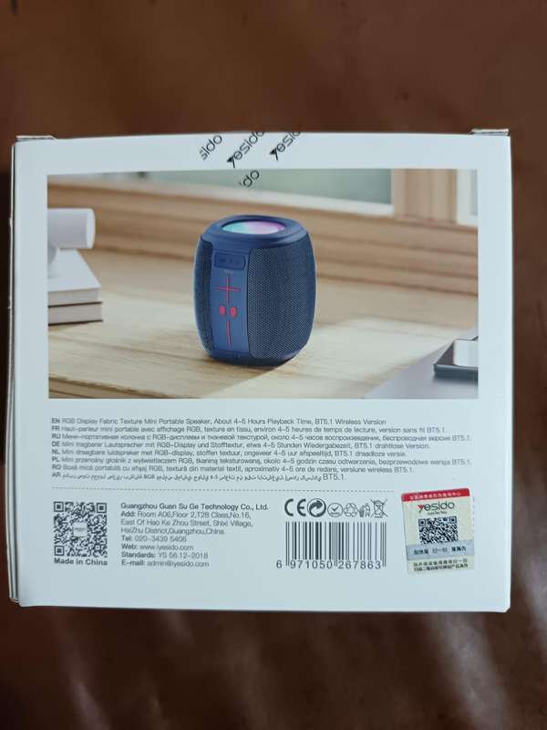 Yesido Wireless Speaker, RGB Display Fabric Texture, Mini Portable speaker
