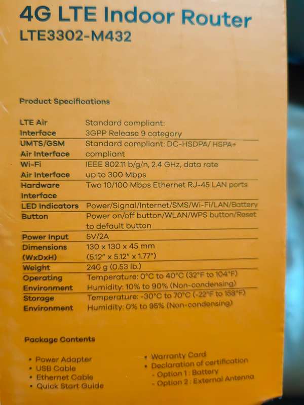 ZYXEL LTE3202-M432 ROUTER (It take a SIM CARD)