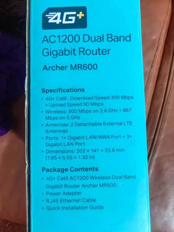 TP-LINK Archer MR600 4G+ Advance Cat6 AC1200 Wireless Dual Band Gigabit Router (take a sim)