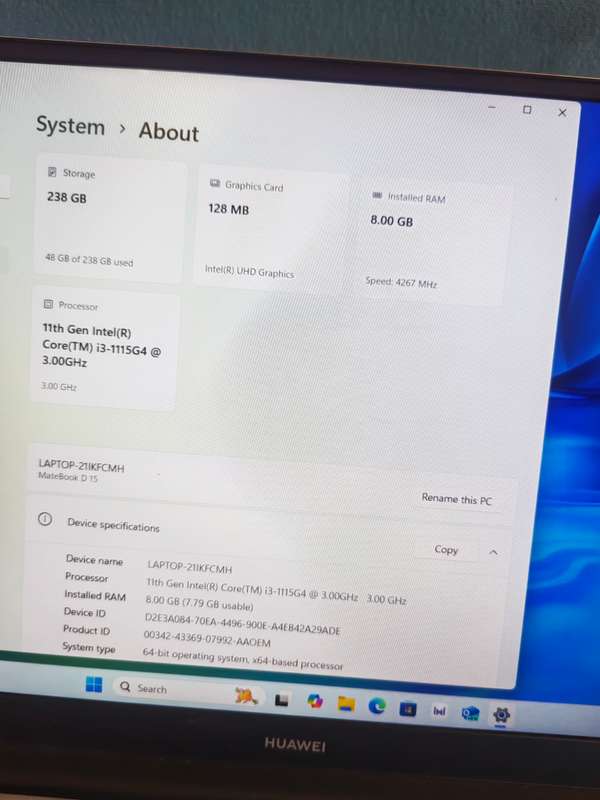 Huawei MateBook D15 i3  Mystic Silver 11 generation