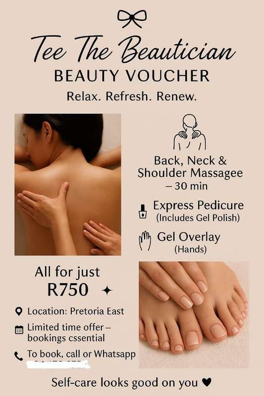 Tee the Beautician Beauty Voucher - Massage and Manicure in Pretoria East Mooikloof