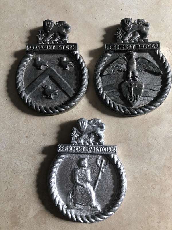SA Navy ships badges. President Steyn, Kruger and Pretorius