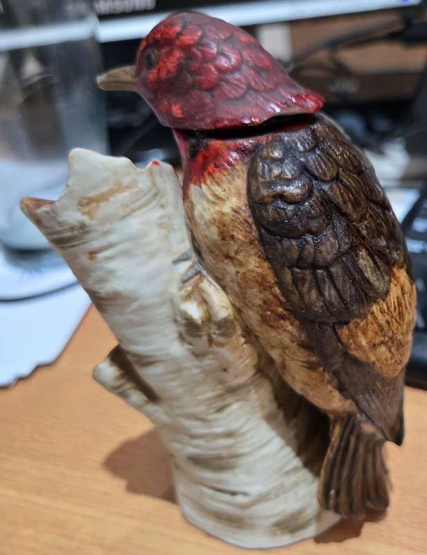 1975 -- Red Headed Woodpecker Decanter -- Jon-Sol Bottling Company WIsconsin