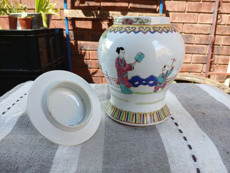 Antique Chinese Lidded Ginger Jar  Hand-Painted Porcelain, Famille Rose Style
